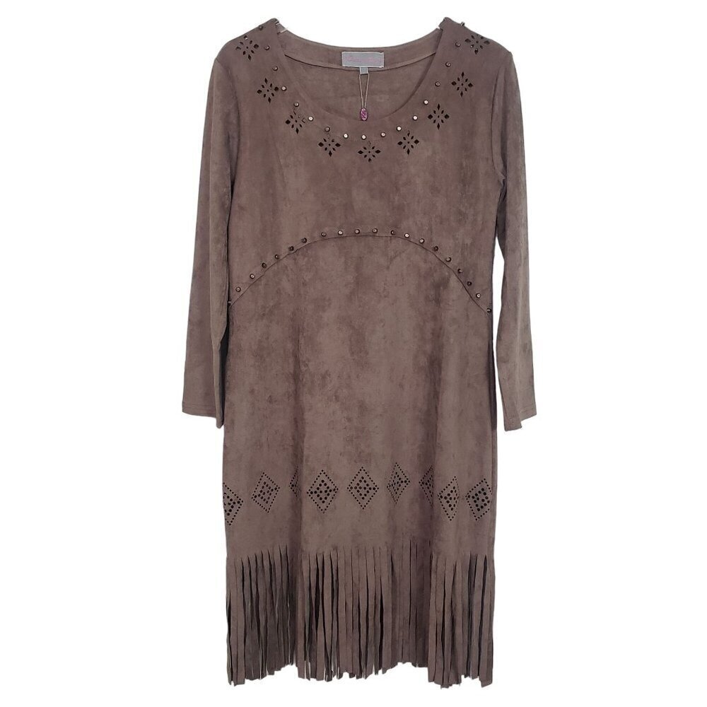 Pretty Angel Faux Suede Tunic Fringe Boho Western Linen NEW Womens Size Large